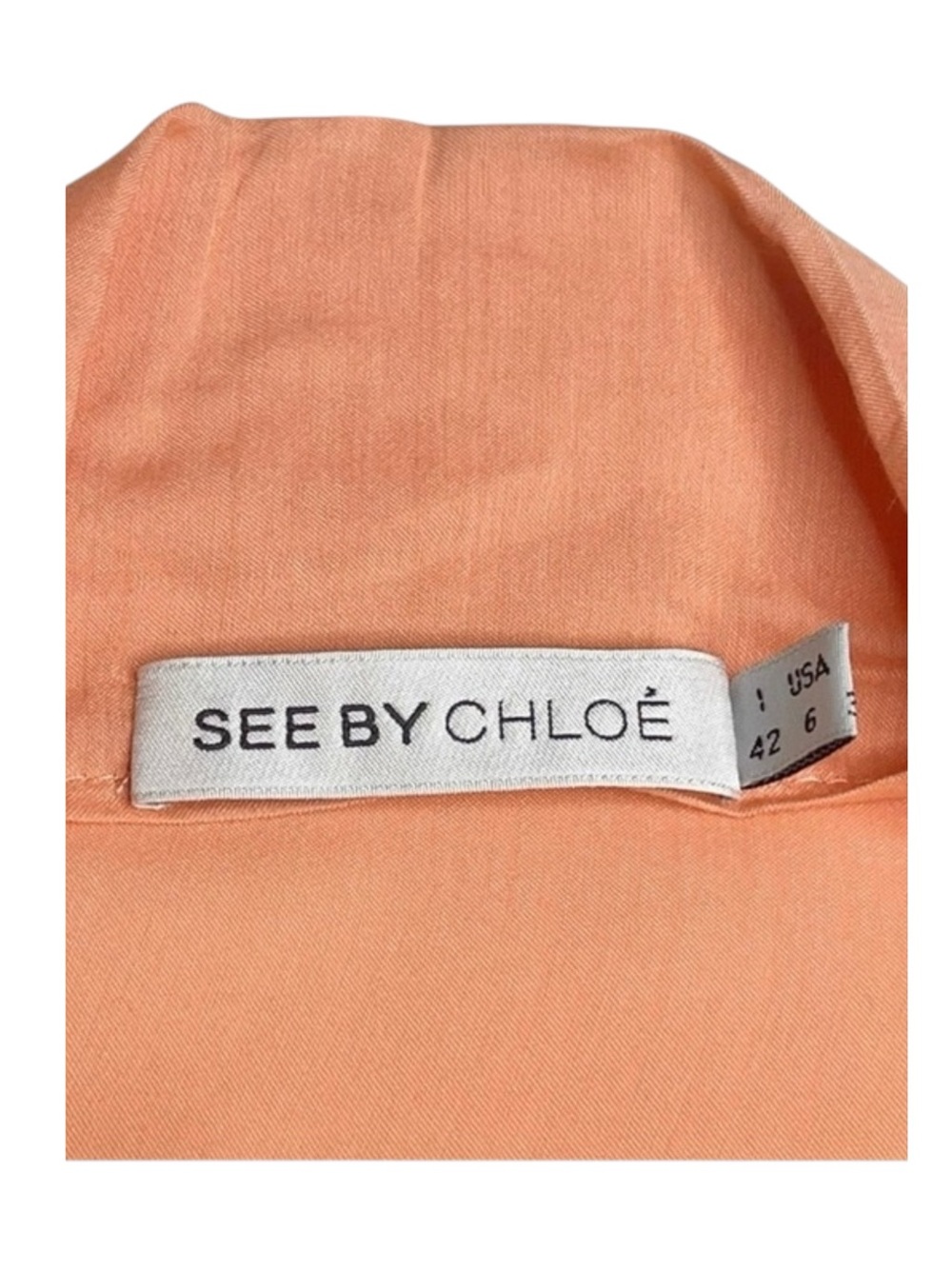 See by Chloe ༻ Pussy Bow Silk Crepe Crepon Sleeveless Top ༻Coral Pink Orange ༻ 6 - Picture 6 of 16